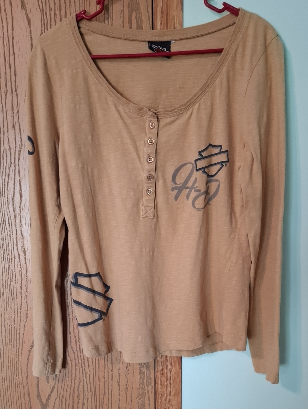 Harley-Davidson Long Sleeve Henley Top with Logo Accents